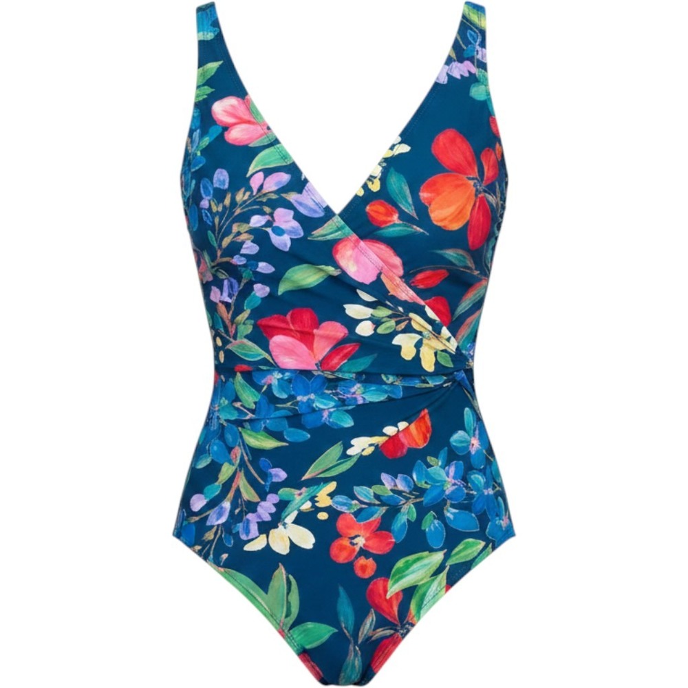 Gottex Garden Dream Navy Floral Surplice One Piece Swimsuit 25GD178 Size 8